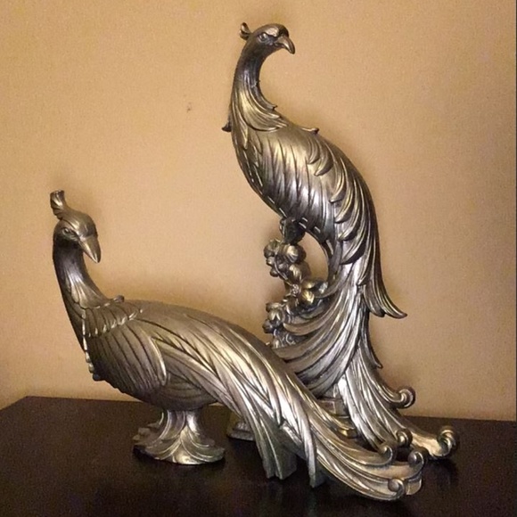 Beautiful Vintage Syroco Wood Metallic Peacocks Pair - Picture 2 of 6